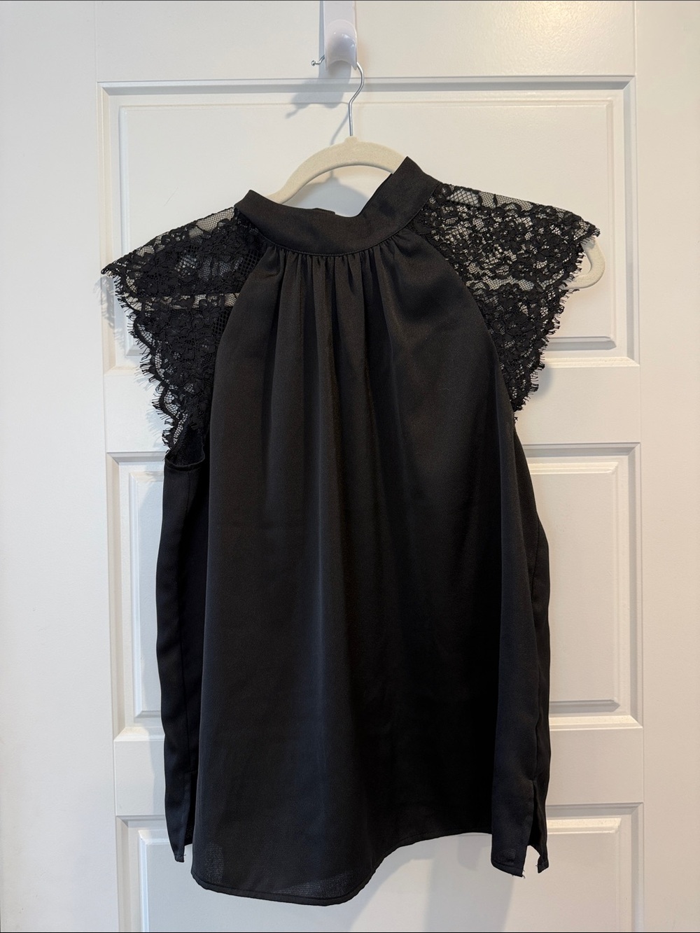 Vince Camuto Black Lace Sleeve Mock Neck Women's Top